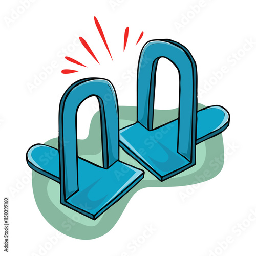 Blue Industrial U-Shaped Structures with Vibrant Highlights and Emphasis Marks