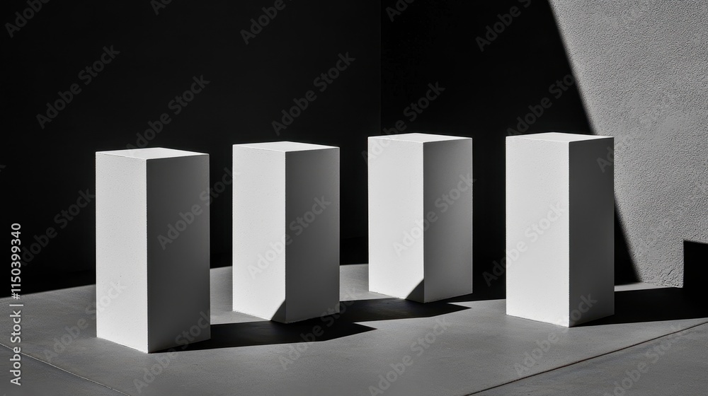 Minimalist Display of Geometric Shapes in Monochrome Setting Minimalist Display of Geometric Shapes in Monochrome Setting