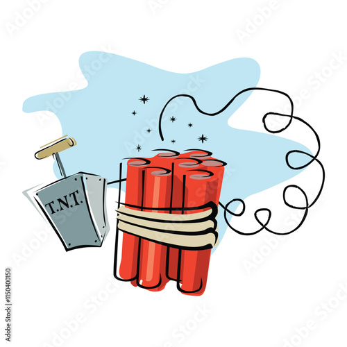 Dynamite bomb flat set of isolated images with dynamites pack and bomb burning wick and remote vector