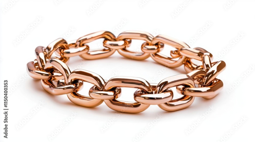 Obraz premium A photostock of golden chains linked together, showcasing intricate details and a polished surface, isolated on a clean white background, High Quality