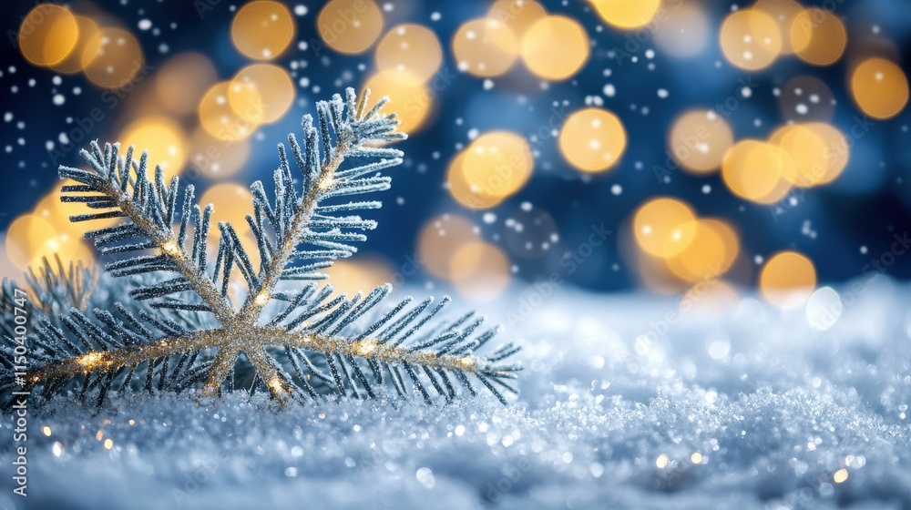 Frost-covered pine branch with warm bokeh lights. Ideal for winter, holiday, and Christmas designs, adding a festive touch. Frost-covered pine branch with warm bokeh lights. Ideal for winter, holiday, and Christmas designs, adding a festive touch.