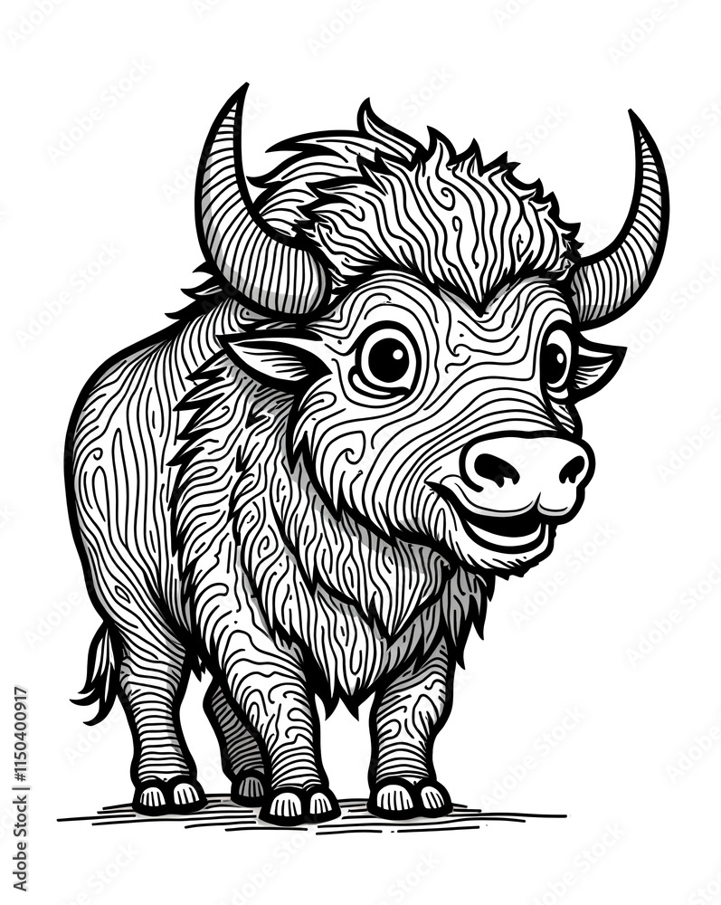 Fototapeta premium Cute Furry Highland Cow Illustration For Kids