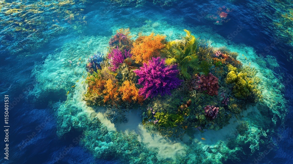 Fototapeta premiumVibrant tropical fish dart through a mesmerizing underwater coral reef teeming with marine life