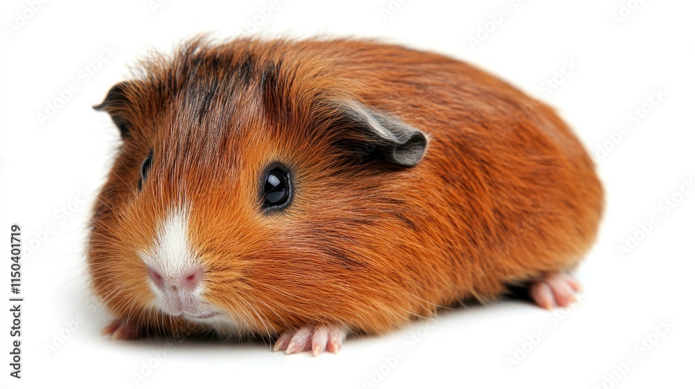A close-up of a cute, fluffy guinea pig with reddish-brown fur. A close-up of a cute, fluffy guinea pig with reddish-brown fur.