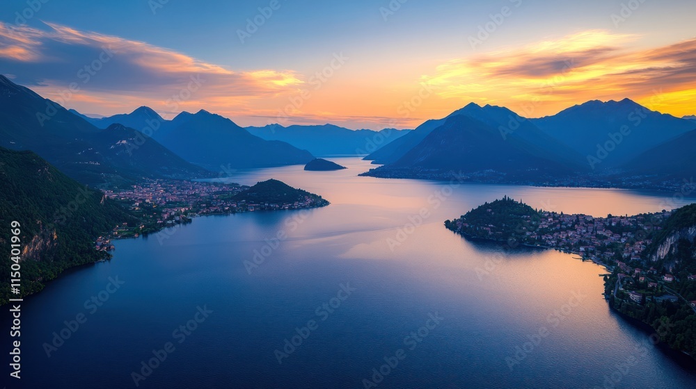 Fototapeta premium Majestic Sunset Over Lake Como Mountain Scenery