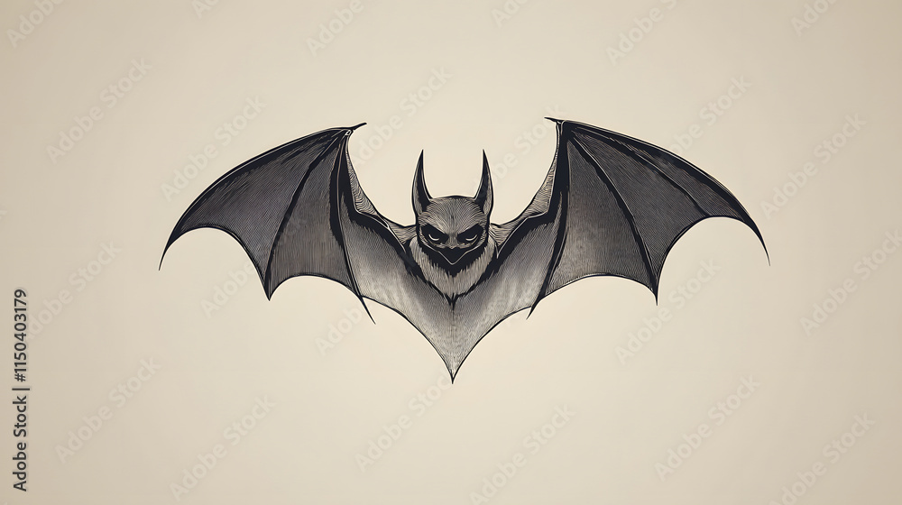 Fototapeta premium A bat face in minimalist line art its wings forming a heart shape.