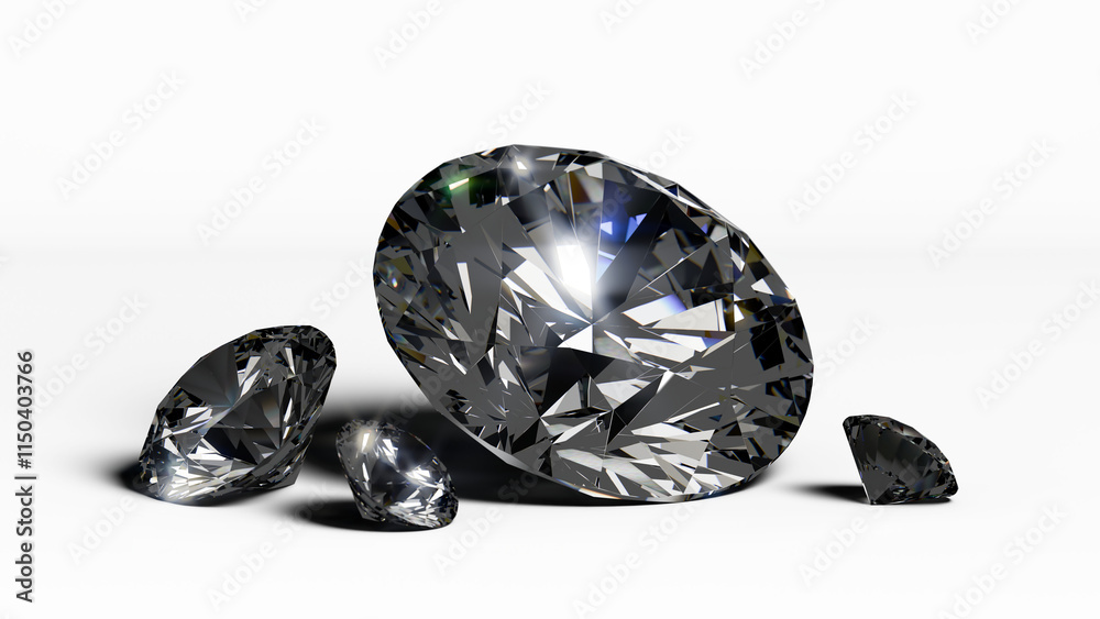 Cluster of radiant diamonds with shadows on a neutral surface Cluster of radiant diamonds with shadows on a neutral surface