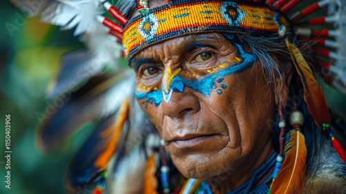 Elderly Man in Traditional Tribal Headdress
 photo