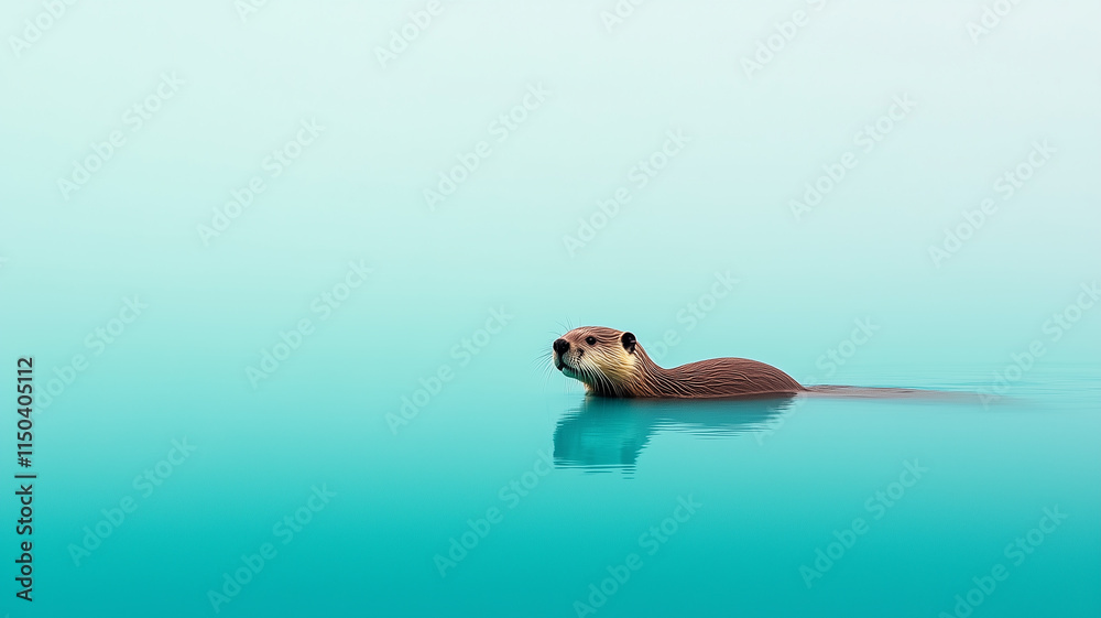 Fototapeta premium beaver swimming in still water