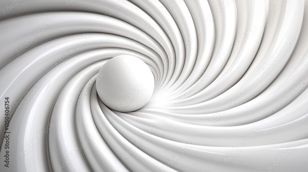 Fototapeta premium Elegant Abstract White Swirl with Sphere in Soft Curves and Lines
