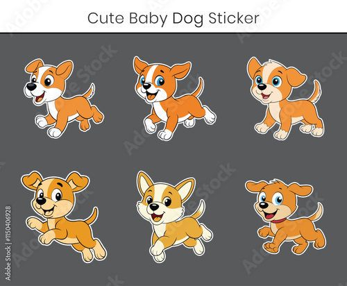 A cute puppy cartoon sticker vector. Cute baby dog flat illustration on white background