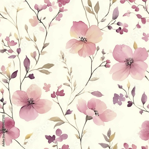 Wallpaper Mural Sweet pink flower watercolor seamless pattern on cream background .soft pastel colors water color seamless pattern for beauty products or other. Torontodigital.ca