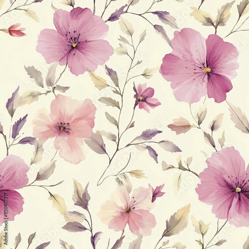 Wallpaper Mural Sweet pink flower watercolor seamless pattern on cream background .soft pastel colors water color seamless pattern for beauty products or other. Torontodigital.ca