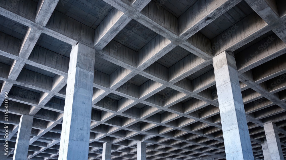 Architectural Structure with Concrete Ceiling and Grid Pattern Architectural Structure with Concrete Ceiling and Grid Pattern