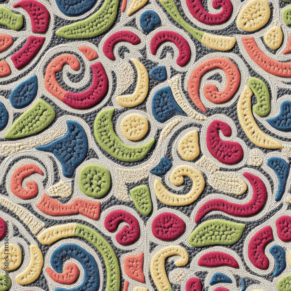 [Closeup view of colorful intricate swirling fabric patterns] Vibrant Hand-Dyed Silk Fabric With Swirling Colorful Pattern