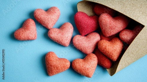 Wallpaper Mural Colorful hearts made from fabric spill from a craft envelope against a bright blue backdrop Torontodigital.ca