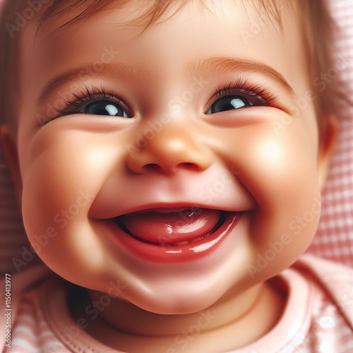 Close up of a baby smiling toothlessly their entire face radiati