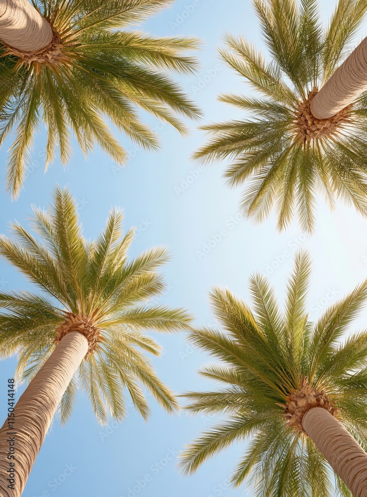 Obraz premium Palm Trees and Blue Sky Looking Upward 