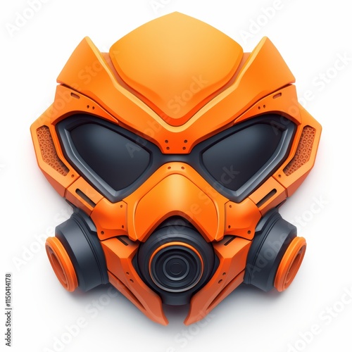 PM2.5 mask. This image features a striking orange gas mask with a futuristic design, emphasizing safety and protection in hazardous environments. photo