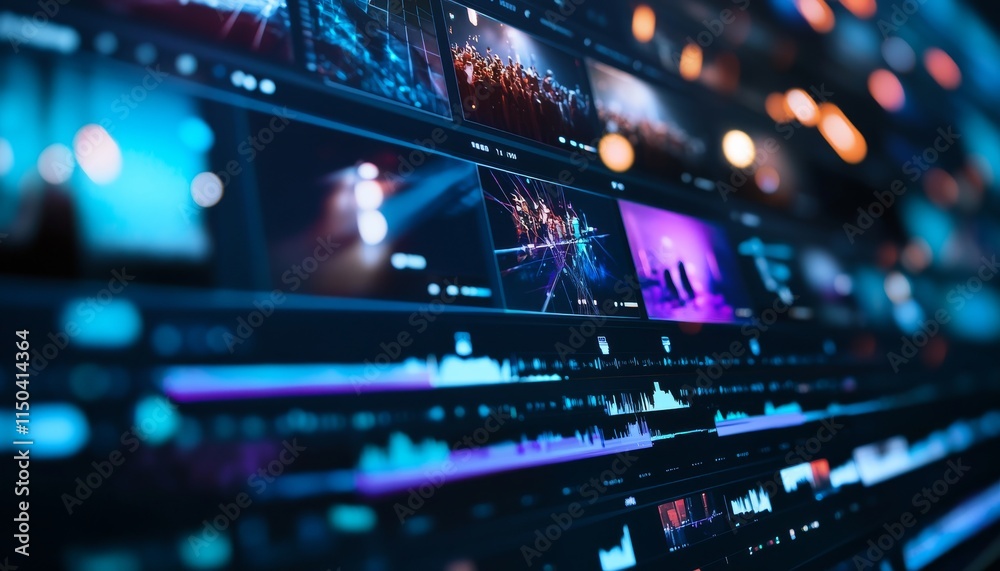 Fototapeta premium Video Editing Timeline with Colorful Interface 