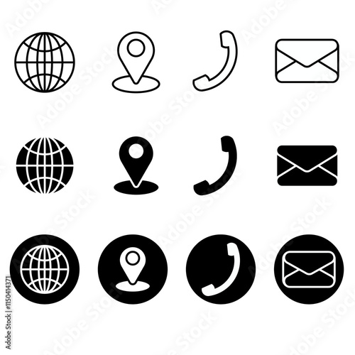 web, location pin, call, email icon design