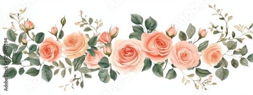 Vintage Rose Illustration with Detailed Foliage 