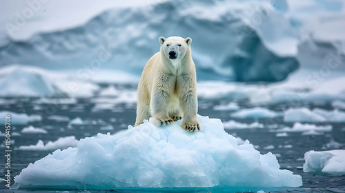 A polar bear standing on an iceberg surrounded by icy blue waters