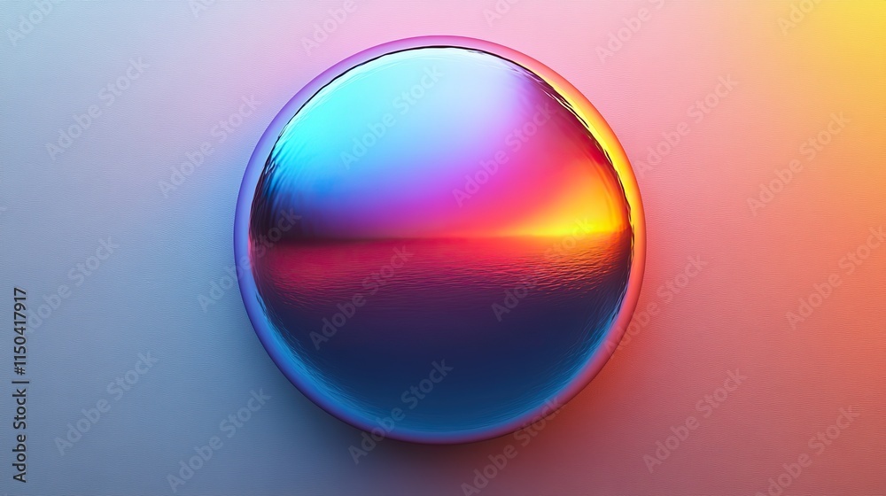 Holographic sticker with graphic shape on white background. Metallic texture, iridescent circle, futuristic chrome pattern, neon design Holographic sticker with graphic shape on white background. Metallic texture, iridescent circle, futuristic chrome pattern, neon design