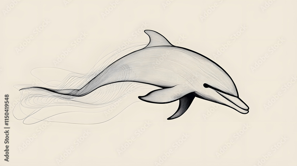 Obraz premium A dolphins face and fin illustrated in flowing minimalist lines creating a heart-shaped motion.