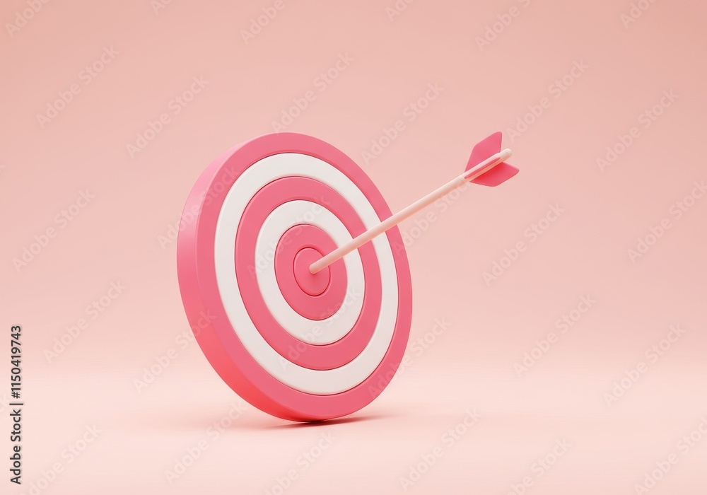 © PP Creative - A 3D illustration of a target with concentric pink and white circles and an arrow piercing the center © PP Creative - A 3D illustration of a target with concentric pink and white circles and an arrow piercing the center