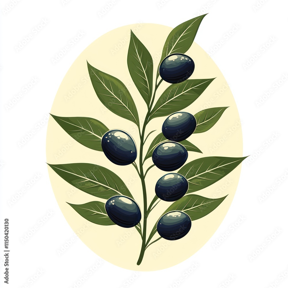 Olive branch with dark ripe olives and green leaves Olive branch with dark ripe olives and green leaves