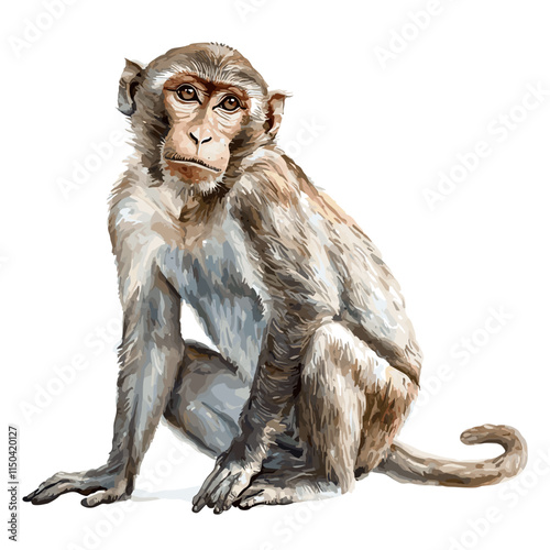 Watercolor Macaque Monkey Vector