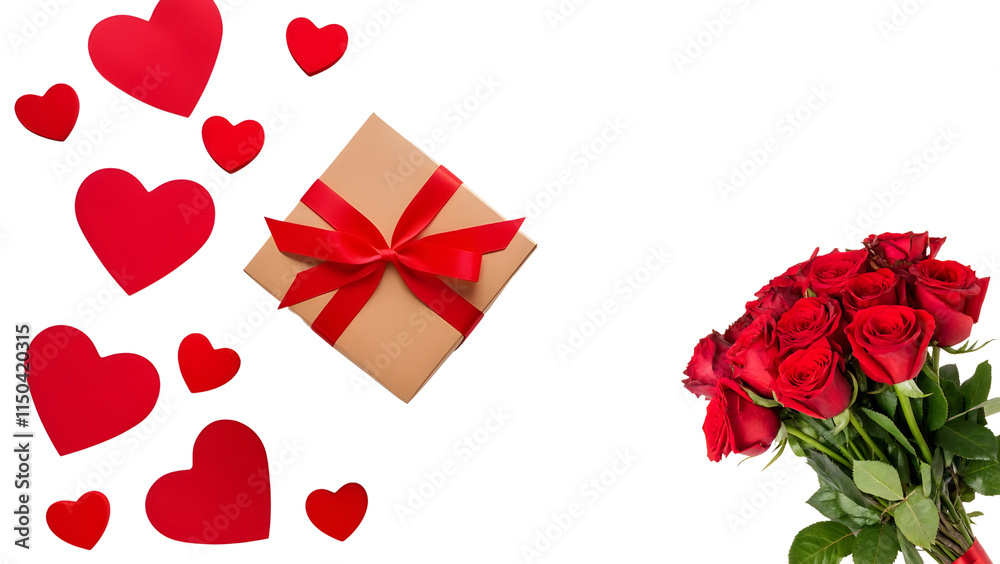 Red rose with gift box on transparent background. Red rose with gift box on transparent background.