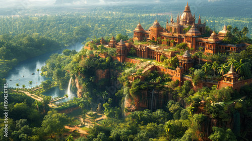 Grand Palace Complex Surrounded by Lush Jungle
