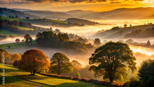 Silhouette of Trees in Tanat Valley, Early Autumn, Wales photo