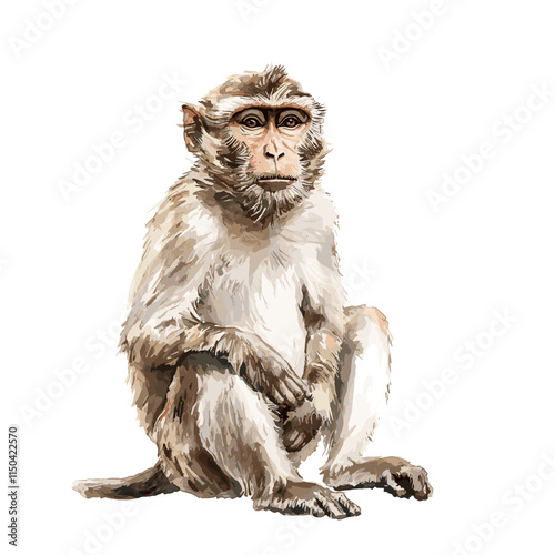 Watercolor Macaque Monkey Vector