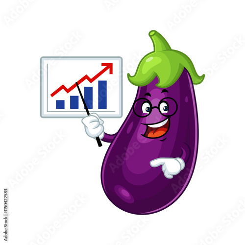 Eggplant Cartoon Character Presenting Growth Chart.