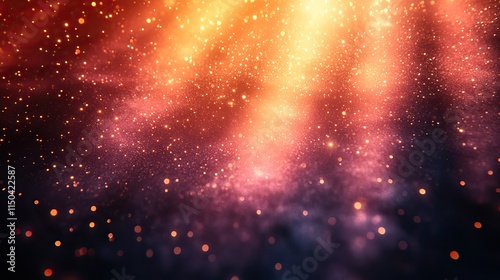 Light flare rays and bokeh with sunshine background, bright glow for glitter effect, colorful gradient and golden beams sparkles, explosion in sky with stars and shine for design wallpaper
