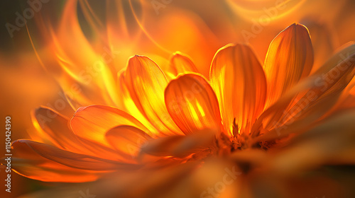 A radiant golden marigold its layered petals glowing in warm afternoon light in a garden setting.