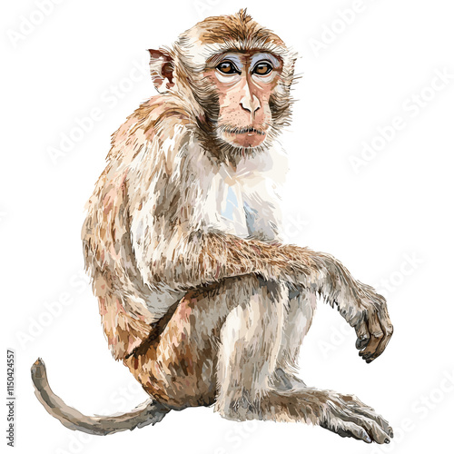 Watercolor Macaque Monkey Vector