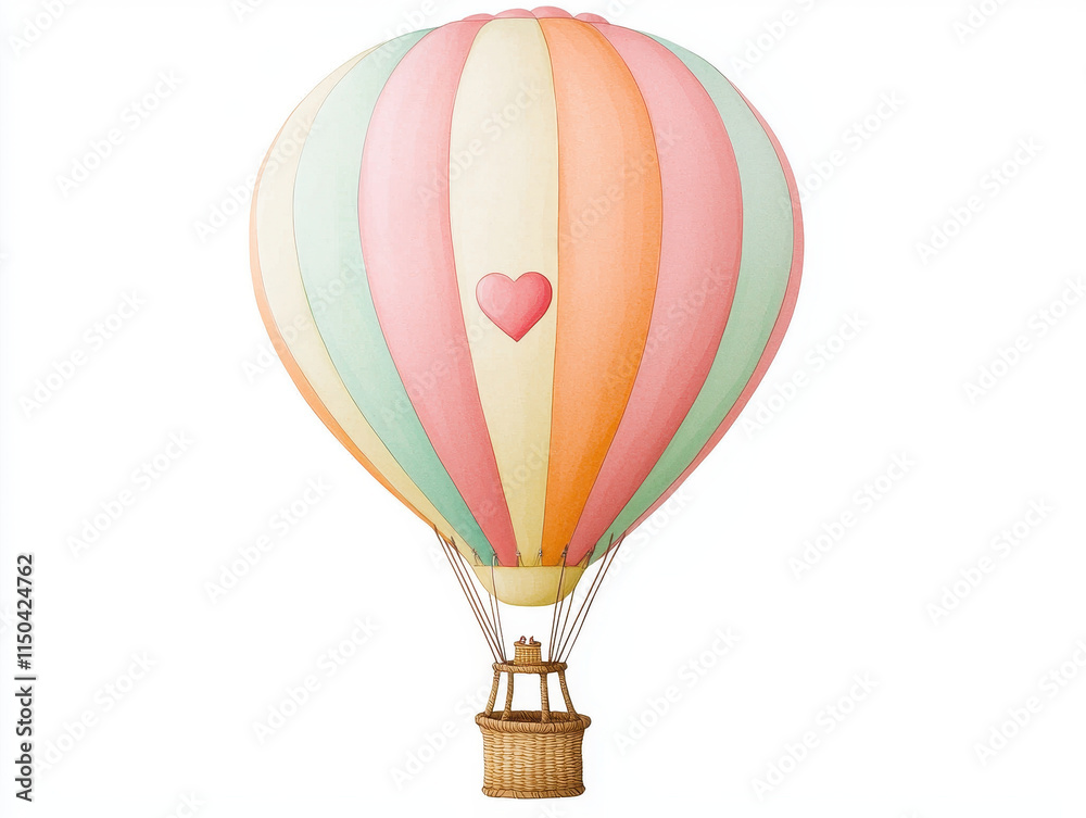 colorful hot air balloon with heart shaped basket floats joyfully colorful hot air balloon with heart shaped basket floats joyfully