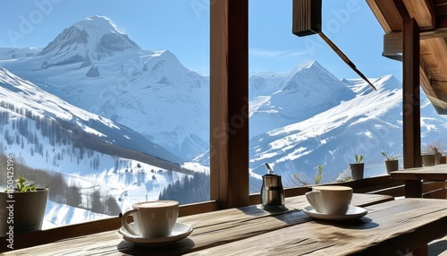 Cozy Balcony Café Overlooking Majestic Mountains