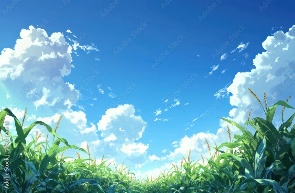Serene Cornfield Under a Bright Blue Summer Sky