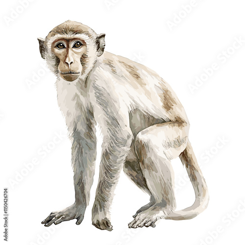 Watercolor Macaque Monkey Vector