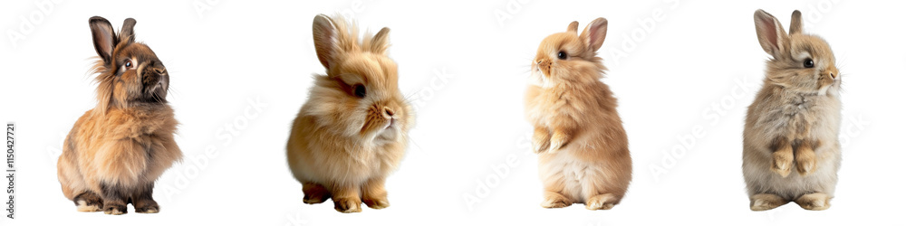 Collection of fluffy brown rabbits standing isolated on transparent or white background Collection of fluffy brown rabbits standing isolated on transparent or white background
