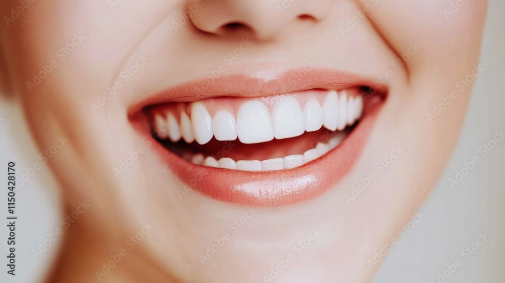 Obraz premium Young Woman with Perfectly Healthy Teeth and Bright Smile, Symbolizing Oral Care and Dentistry in a Dental Clinic Setting
