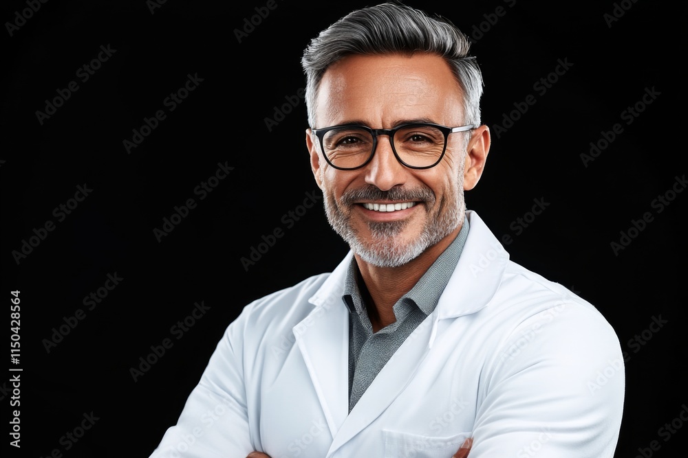 Obraz premium Professional male doctor with glasses in uniform - Medium shot isolated on transparent background, perfect for healthcare designs