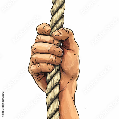  flat A close-up of a hand gripping a climbing rope. vector