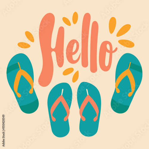 Hello Summer: Vibrant and Creative Design Featuring surrounded by flip flops