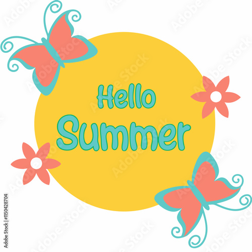 Hello Summer: Vibrant and Creative Design Featuring with butterflies hovering